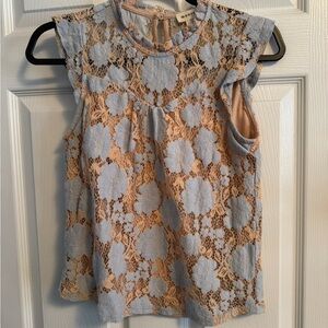 Madewell Sleeveless Lace Blouse - Light Blue and Beige